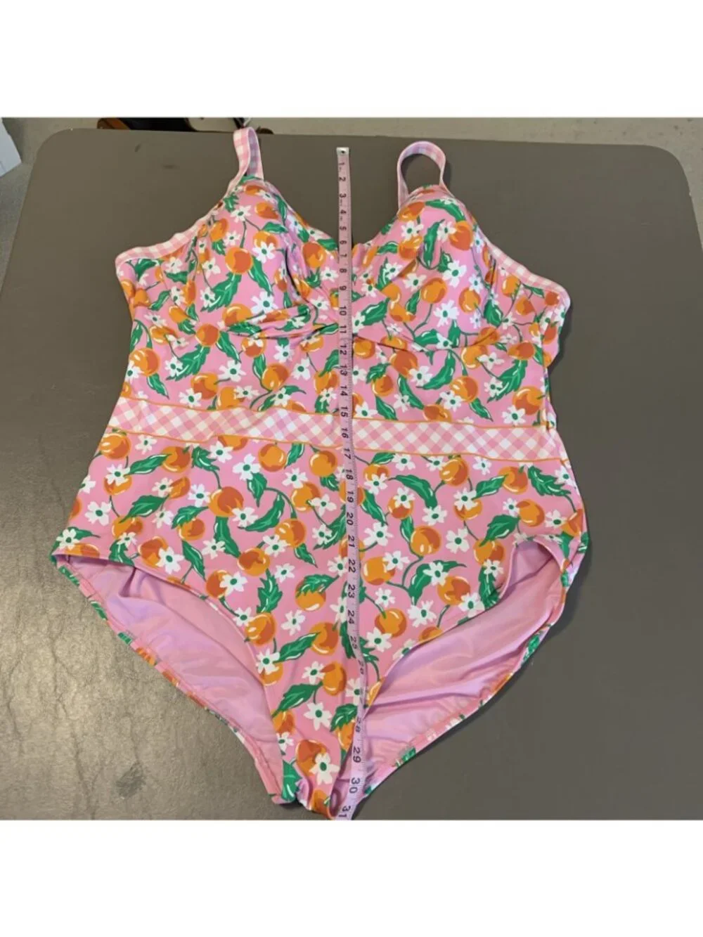 Lands End Draper James Womens 26W Swimsuit One Piece Pink‎ Orange Floral Gingham